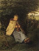 Jean Francois Millet Shepherdess or Woman Knitting oil on canvas